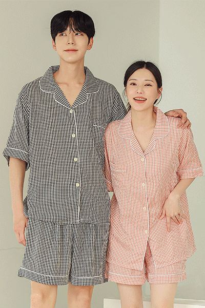 지지미 썸머체크 여름 커플잠옷 투피스 홈웨어 4colors