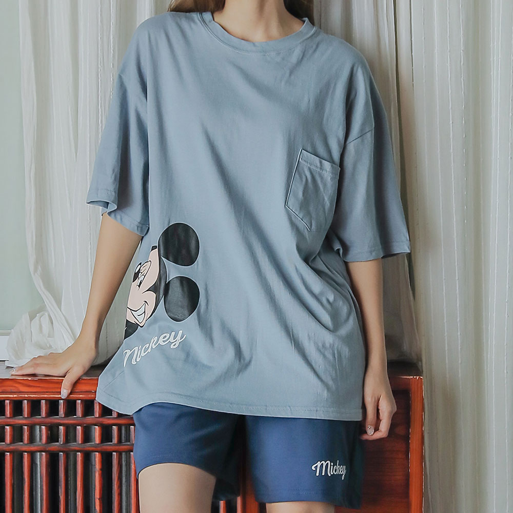 (디즈니정품) 개구쟁이 미키 투피스 여성 여름파자마 잠옷 홈웨어 상하세트