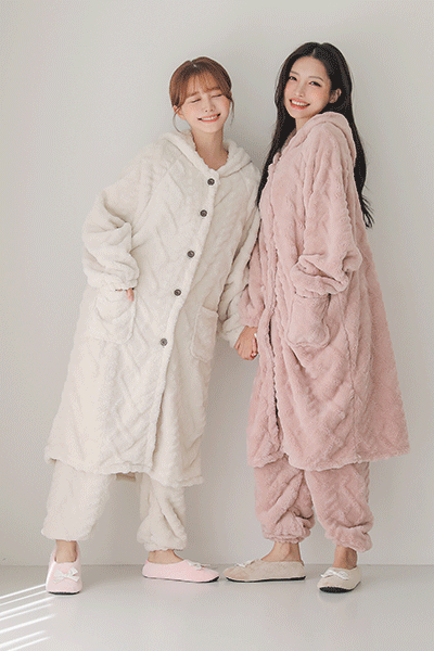 쉐르파 후드투피스 털잠옷 여성 겨울 홈웨어 상하세트 2colors