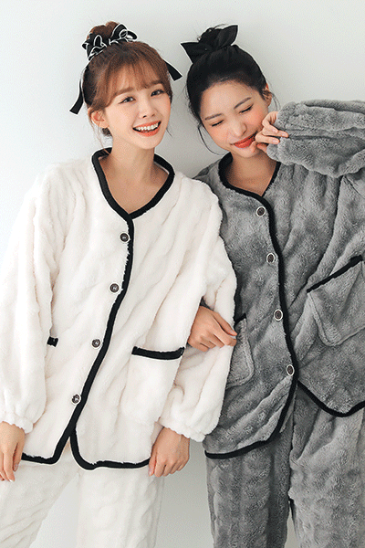 라온 수면잠옷 투피스 털잠옷 여성 겨울 홈웨어 상하세트 3colors